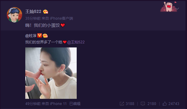 杜淳官宣妻子产女 王灿透露女儿小名叫小蛋饺